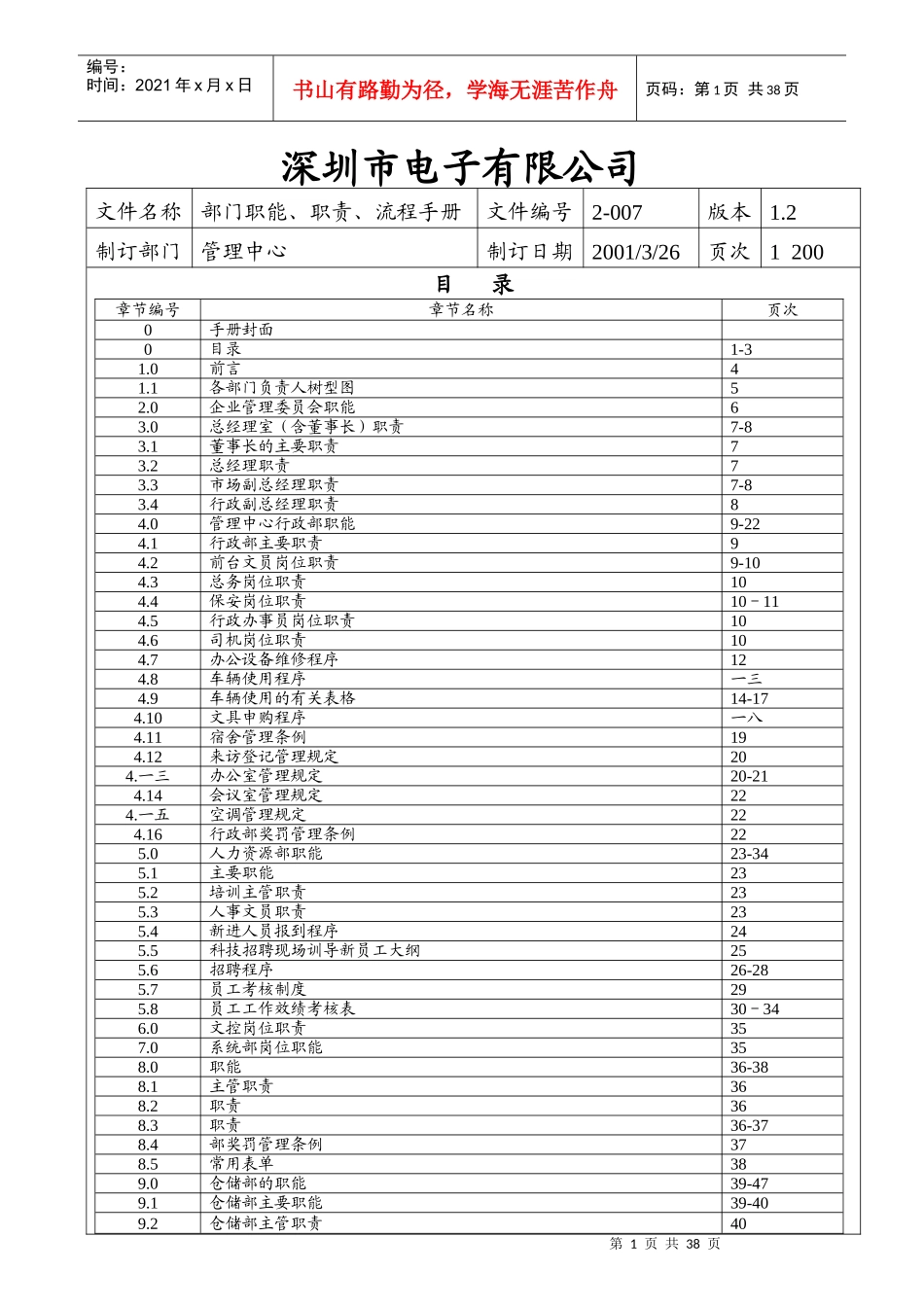 深圳某电子公司职能职责相关流程手册_第1页