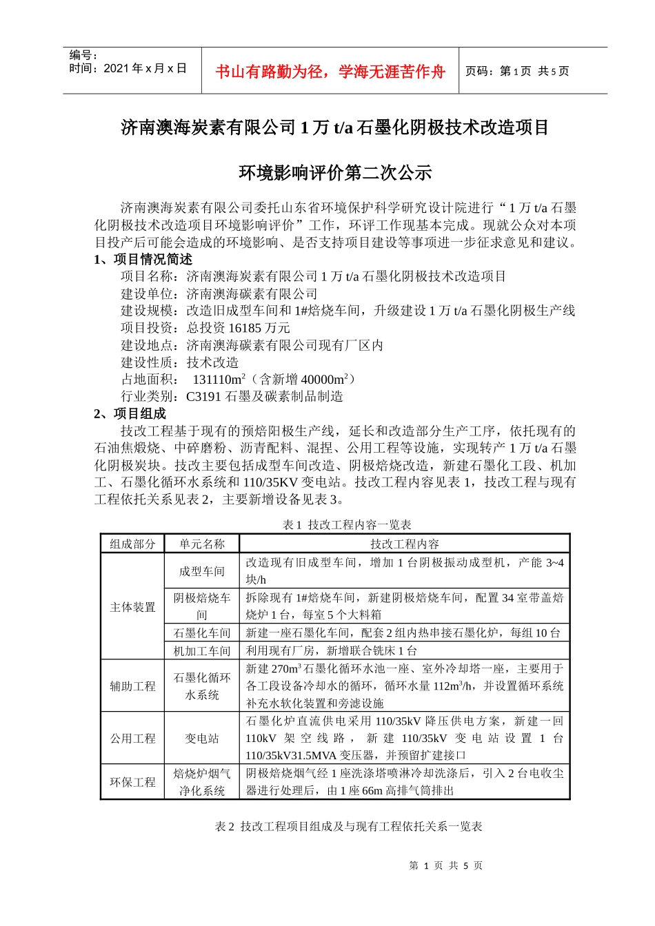 济南澳海炭素有限公司1万ta石墨化阴极技术改造项目_第1页