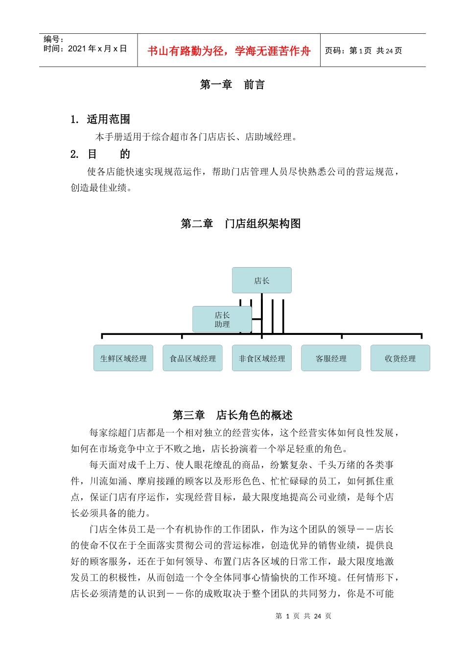 深圳民润农产品配送连锁商业有限公司店长、店助营运手册_第1页