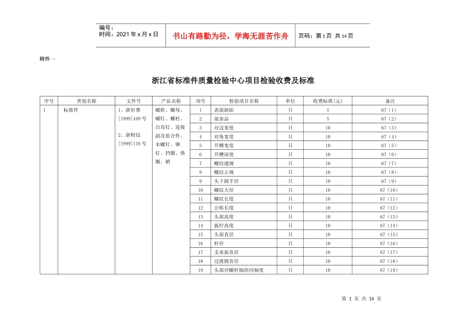 浙江省标准件质量检验中心项目检验收费及标准_第1页
