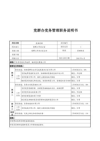 党群办党务管理职务说明书