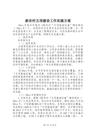新农村五项建设工作实施方案