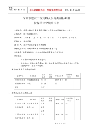 深圳市建设工程货物及服务类招标项目