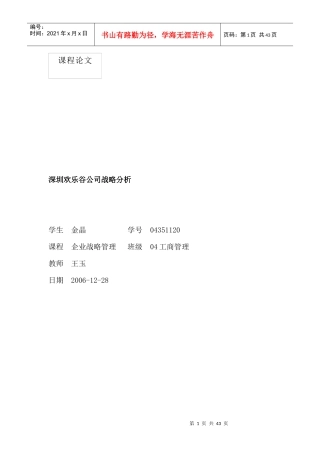 深圳欢乐谷公司战略分析