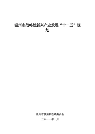 温州市战略性新兴产业发展十二五规划