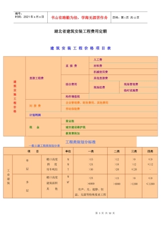湖北省建筑安装工程费用定额