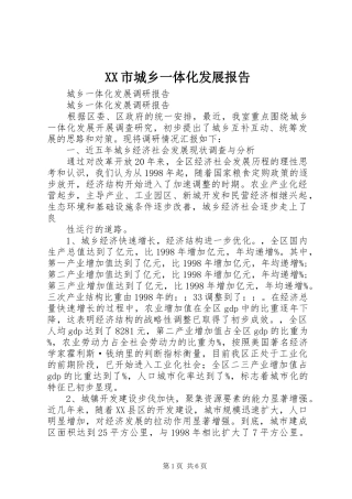 XX市城乡一体化发展报告 