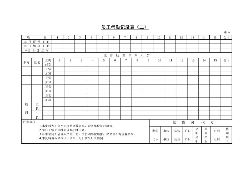 第三节 员工考勤记录表（二）_第1页
