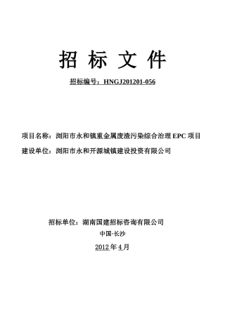 浏阳市永和镇重金属废渣污染综合治理EPC