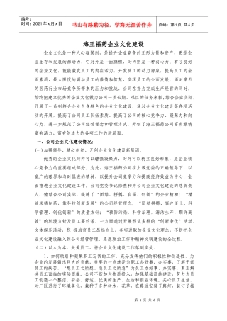 海王福药企业文化建设工作汇报