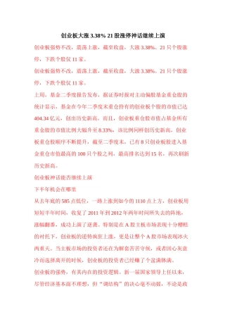 创业板大涨338%21股涨停神话继续上演