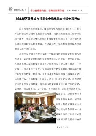 浦东新区开展城市桥梁安全隐患排查治理专项行动