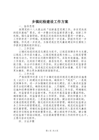 乡镇纪检建设工作方案