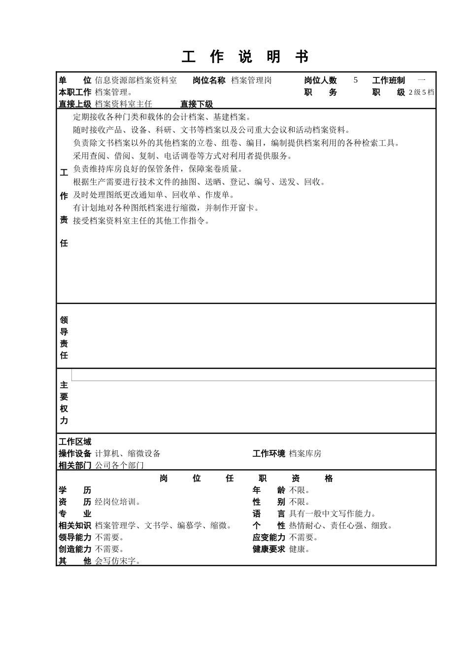 档案资料室主任岗位描述_第3页