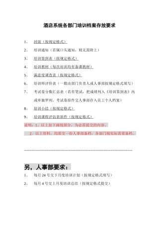 附件5：部门培训档案存放要求
