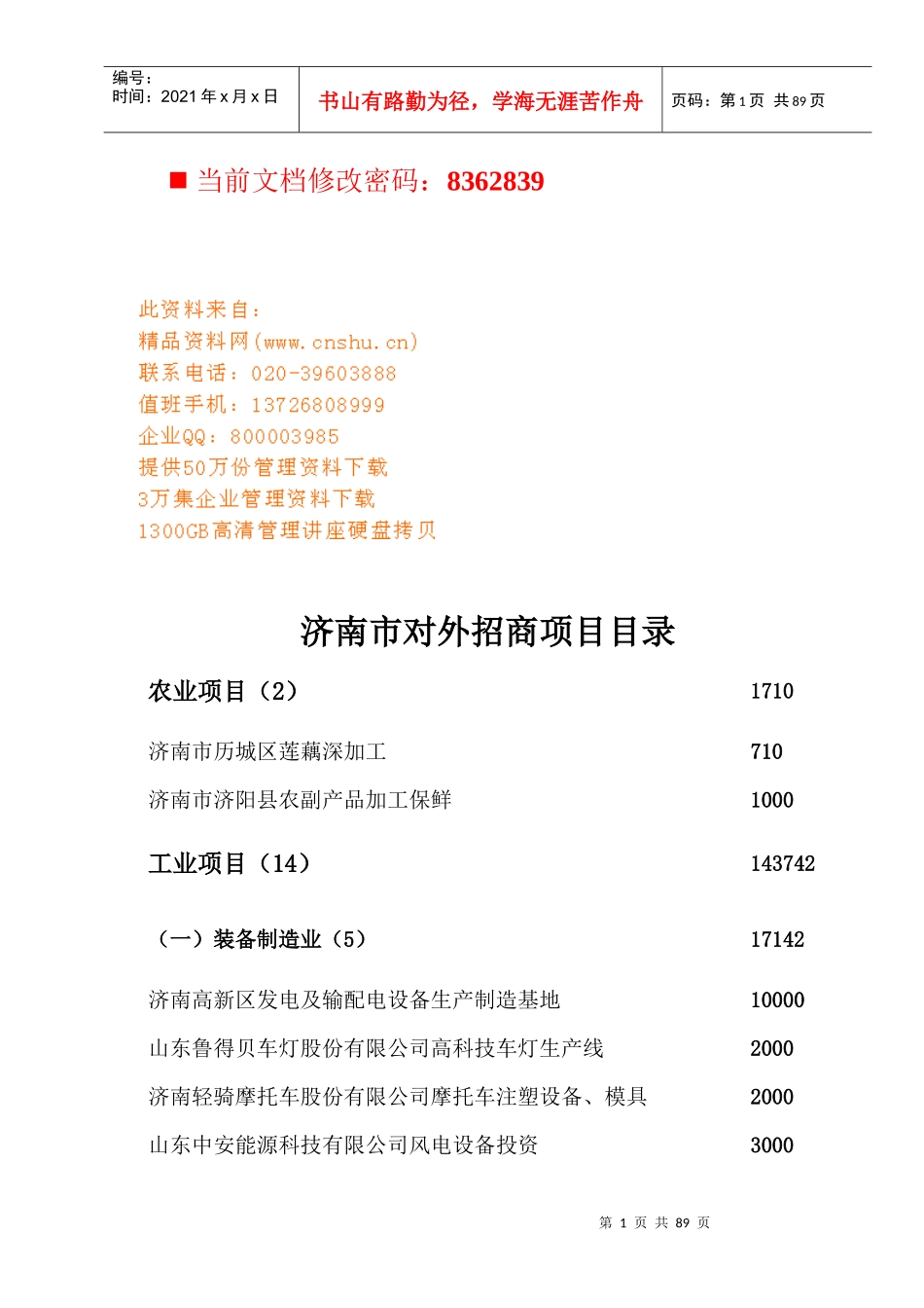 济南市对外招商项目策划方案_第1页