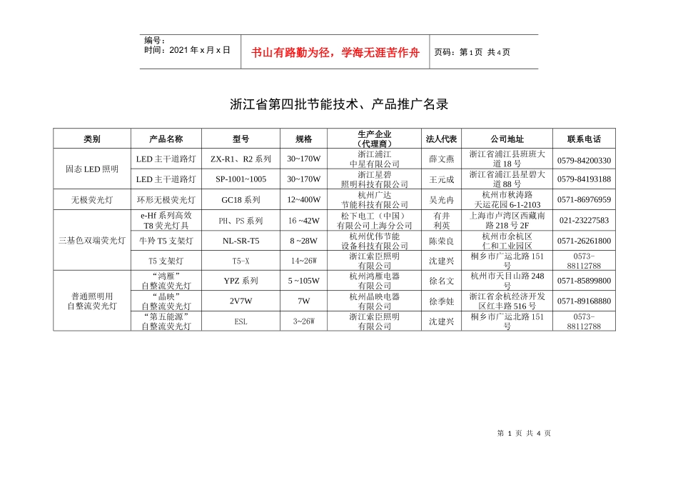 浙江省第四批节能技术、产品推广名录-浙江省经济贸易委员会_第1页