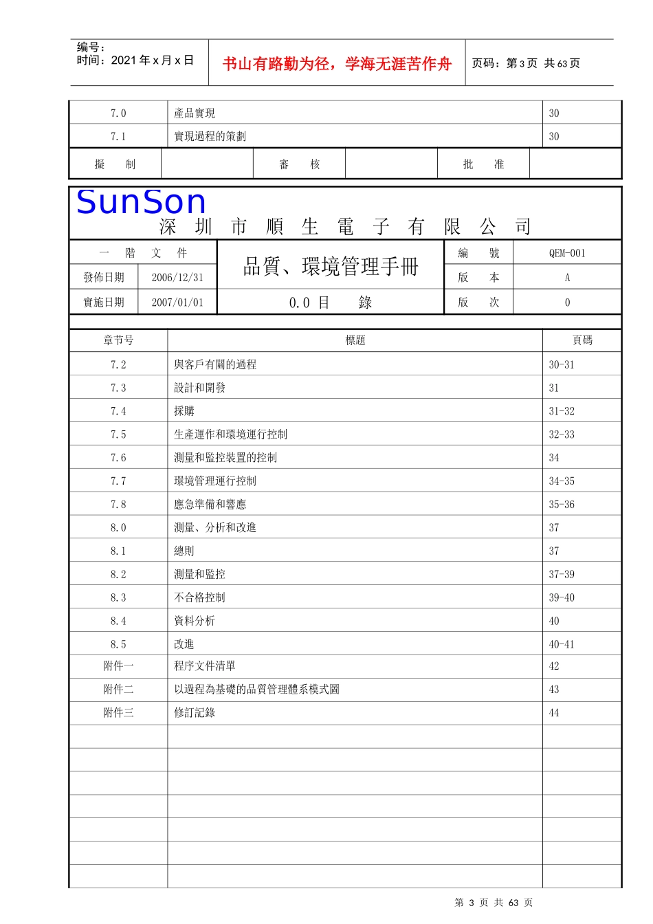 深圳市XX电子有限公司品质、环境管理手册_第3页