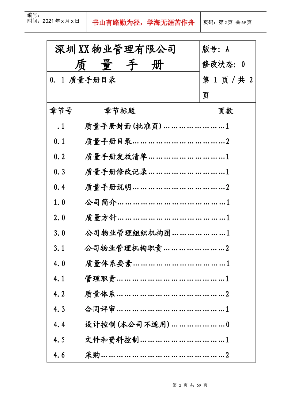 深圳XX物业管理有限公司质量手册_第2页