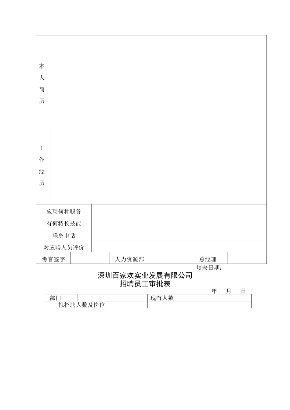 深圳某实业公司人力资源部表格_第3页