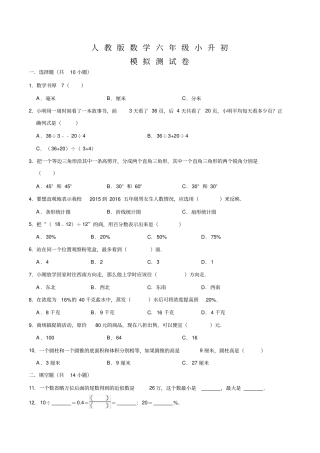 人教版小升初数学押题卷及答案