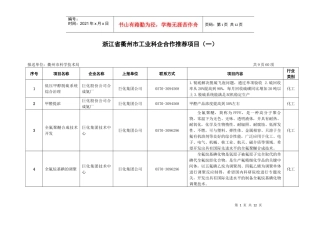 浙江省衢州市工业科企合作推荐项目