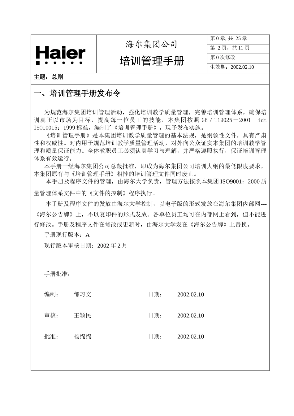 海尔公司培训管理手册_第2页