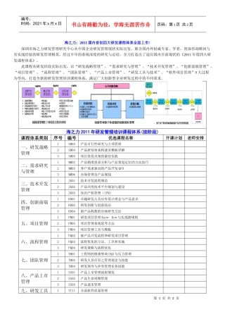 海之力XXXX年研发管理培训课程体系(按过程).