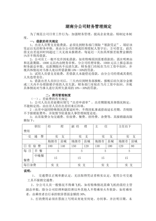 湖南分公司财务管理规定
