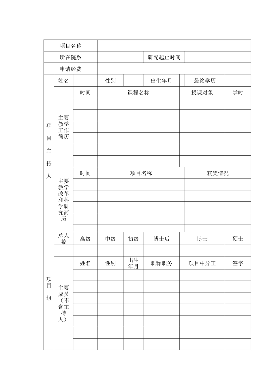 海南大学多媒体课件研究项目申请书(表格)_第1页