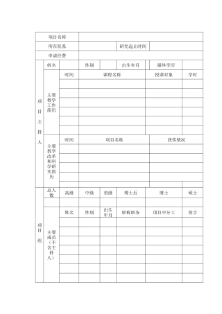 海南大学多媒体课件研究项目申请书(表格)