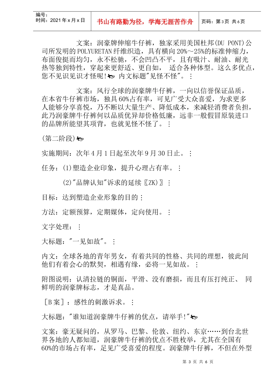 润豪牌牛仔裤年度广告计划)_第3页