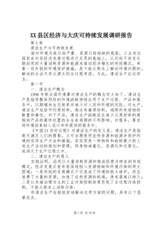 XX县区经济与大庆可持续发展调研报告 