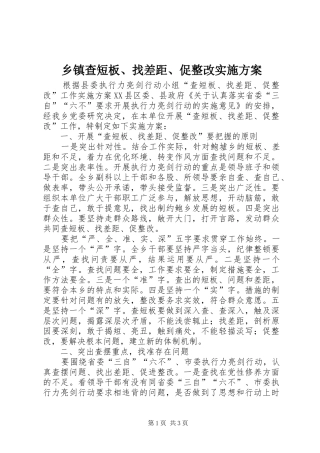 乡镇查短板、找差距、促整改实施方案