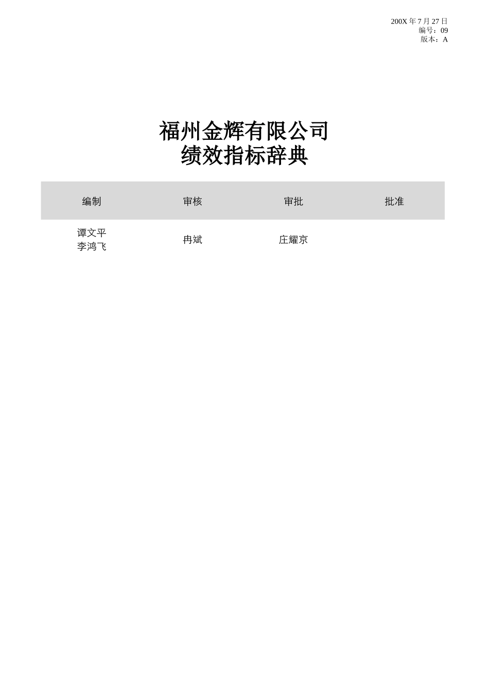 福州某公司绩效指标辞典_第1页