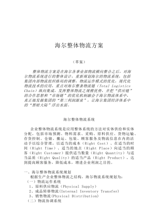 海尔物流整体解决方案