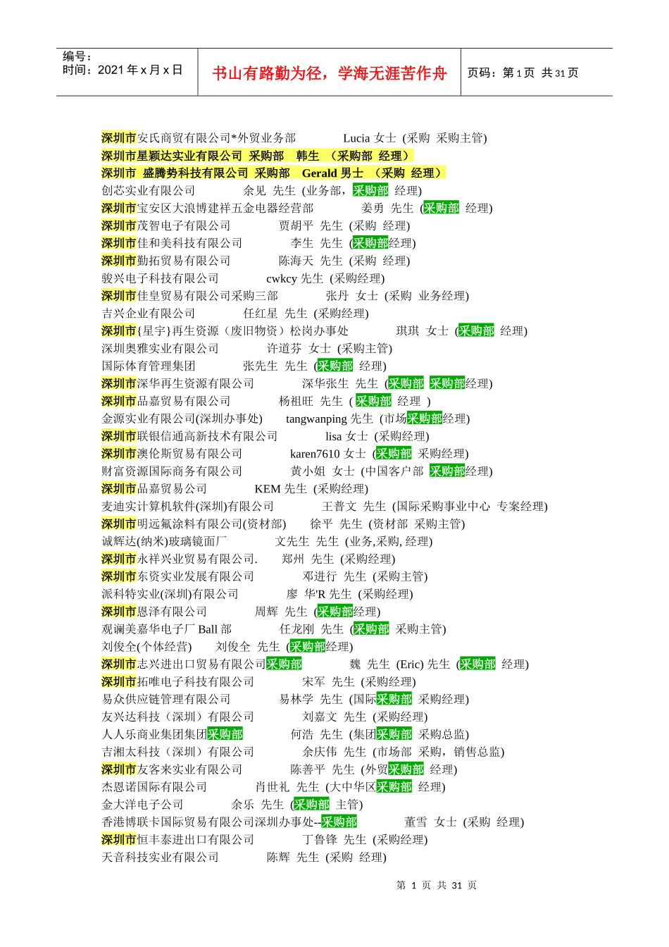 深圳最新采购经理人名册_第1页