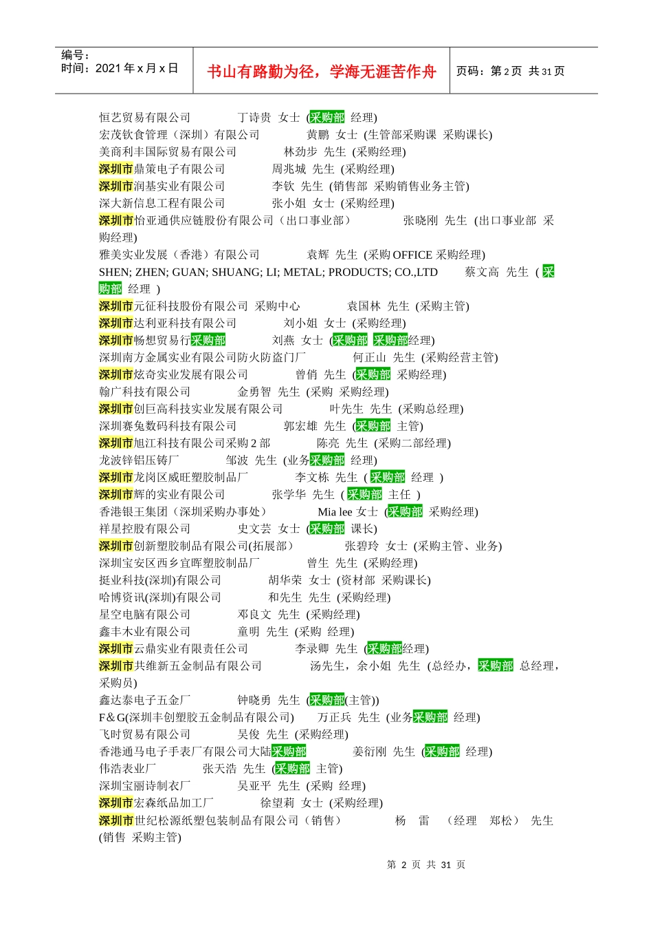 深圳最新采购经理人名册_第2页