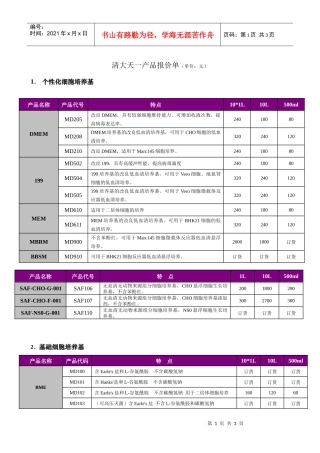 清大天一产品报价单(单位元)
