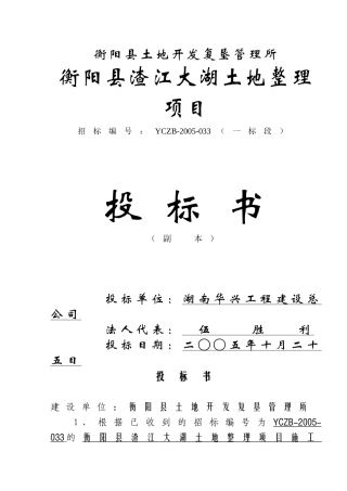 渣江大湖土地整理项目投标书