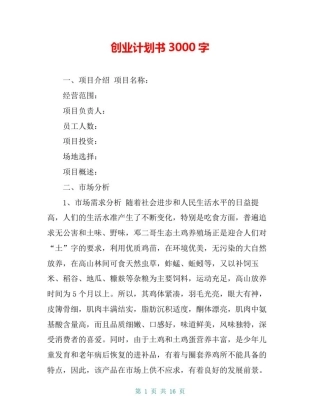 创业计划书3000字