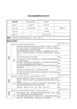 党务纪检监察岗岗位说明书