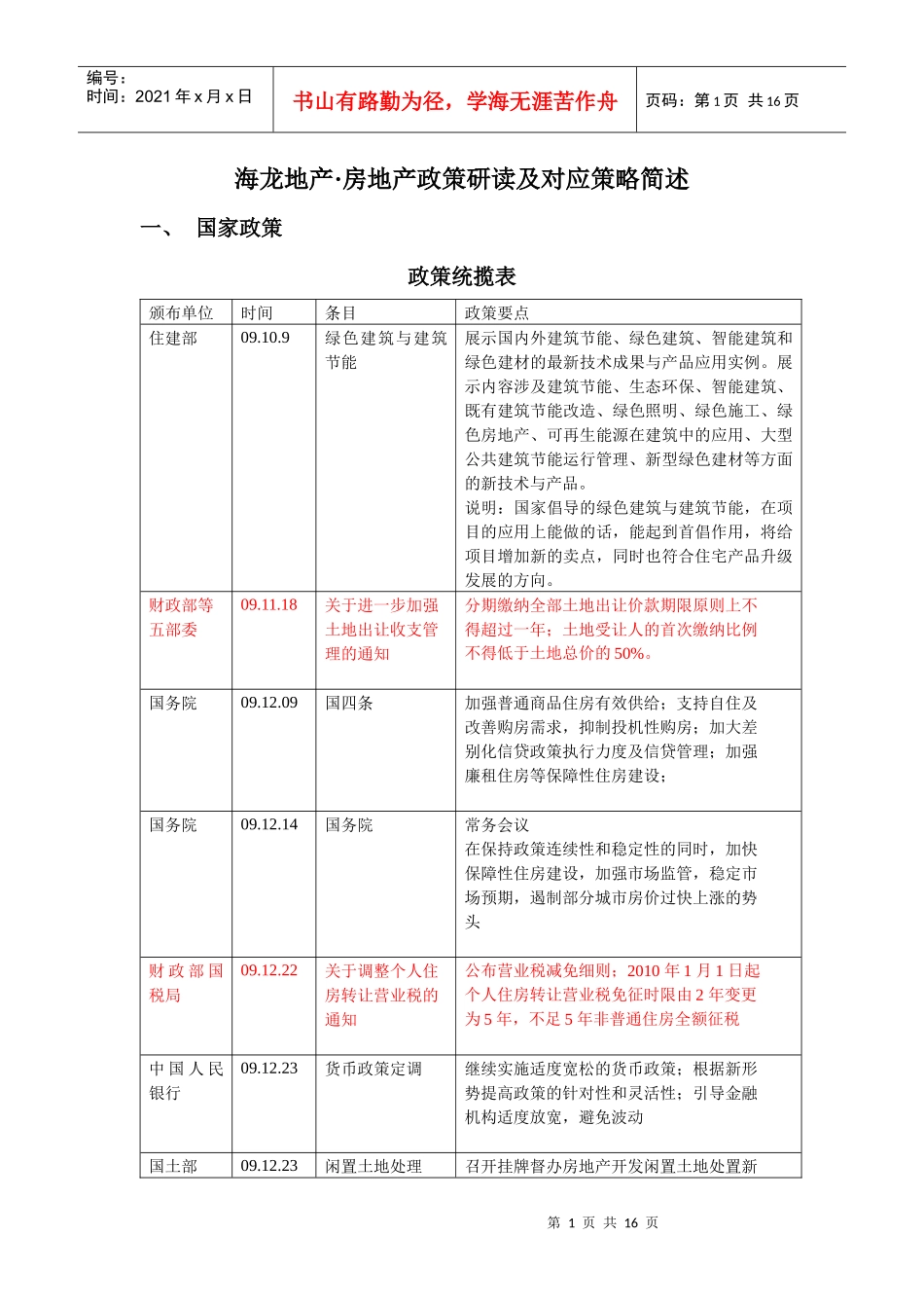 海龙地产房地产政策研读及对应策略简述_第1页