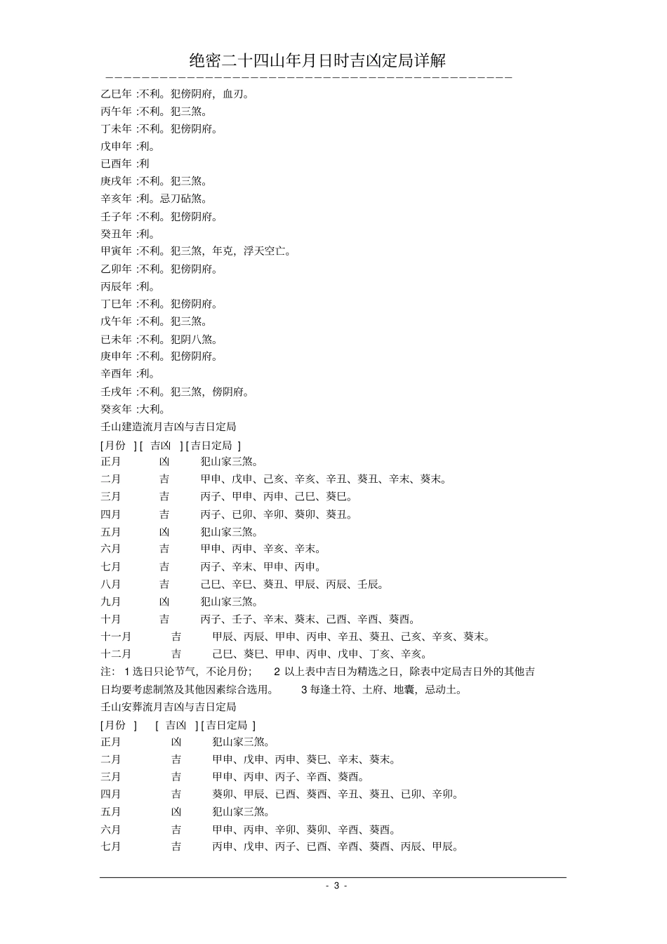 (完整版)二十四山年月日时吉凶定局详解,_第3页