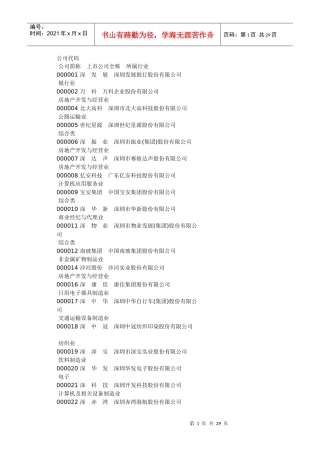 深圳上市公司名录