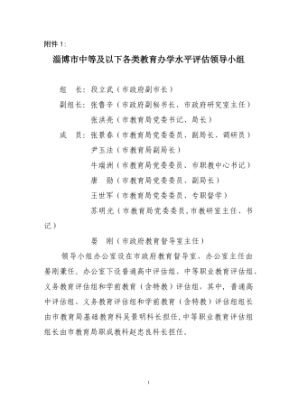 淄博市中等及以下各类教育办学水平评估领导小组