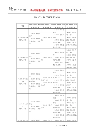 浙江09年10月自学考试科目时间安排表