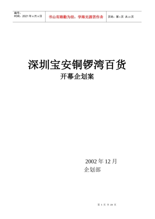 深圳宝安铜锣湾百货开幕企划案(doc 20页)