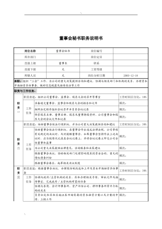 湖北新丰化纤公司董事会秘书职务说明书
