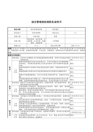 湖北新丰化纤公司综合管理部经理职务说明书